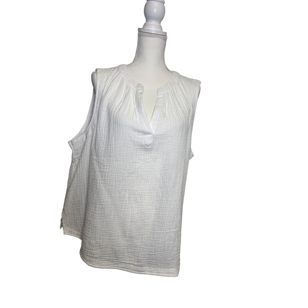 Lucky Brand Women's 100% Cotton White V-Neck Tunic Tank Top Size XL